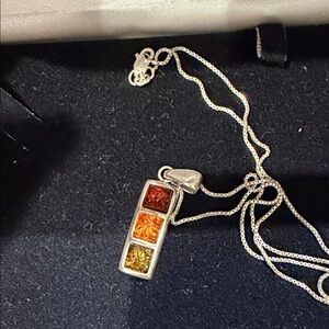 Elegant 925 Silver Necklace with tri-colour Amber Pendant
